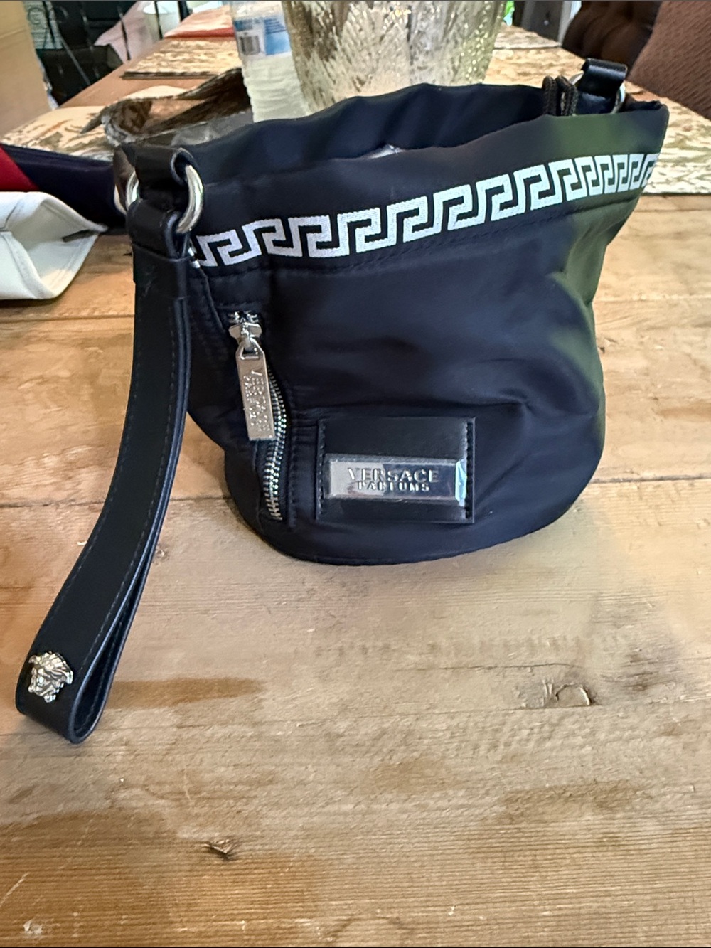 Versace Black Nylon Cosmetic Pouch with Greca Trim - Picture 5 of 8